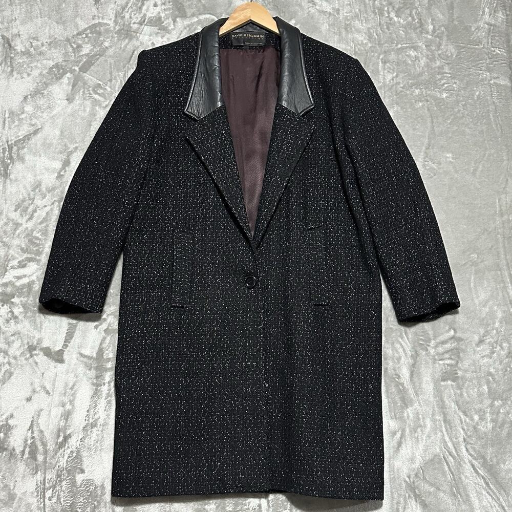 Vintage David Benjamin Wool Overcoat Womens Sz 12‎ Black Tweed Capsule Old Money